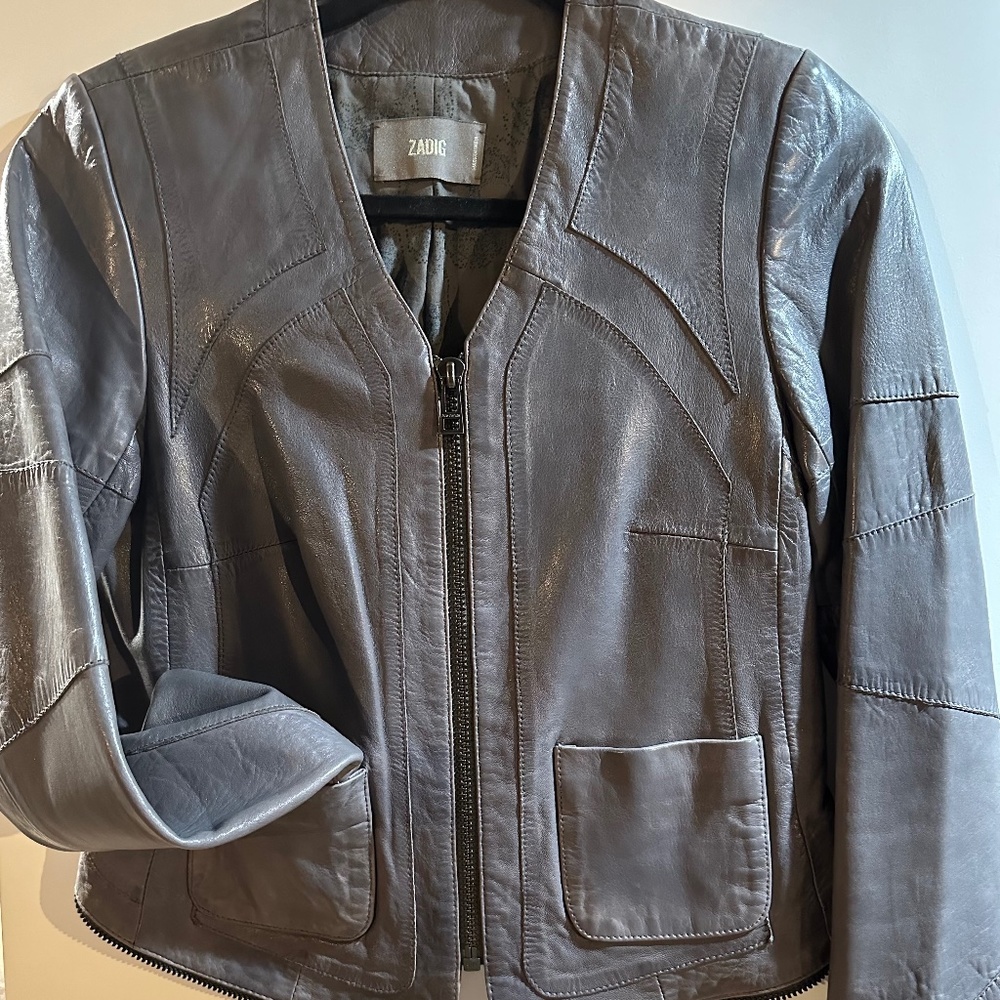 Zadig & Voltaire Lamb Leather Biker Jacket - Picture 2 of 5